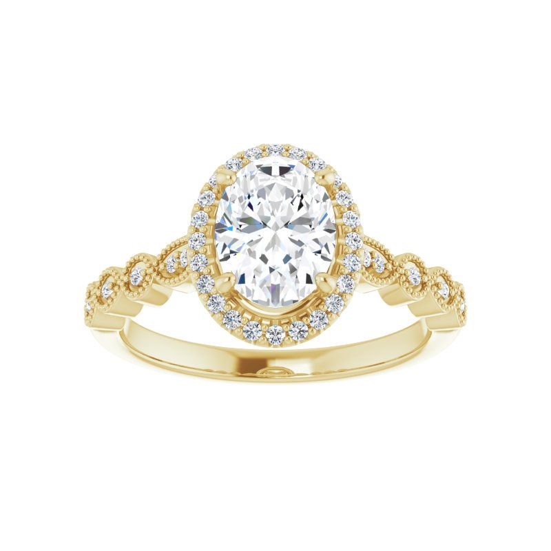 14K Gold Oval Halo Bezel Shank Engagement Ring