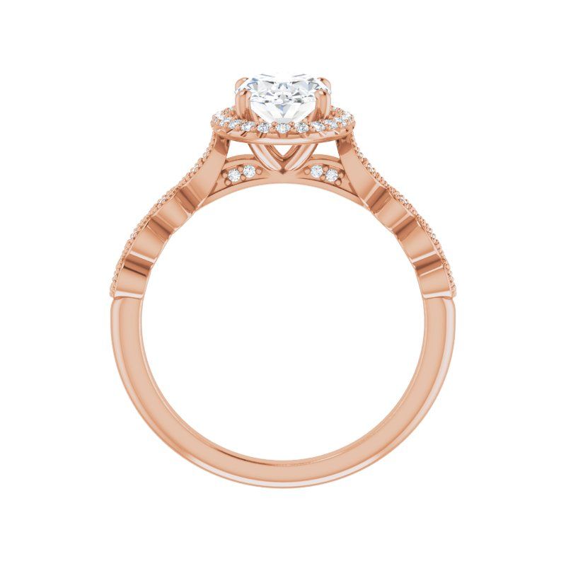 14K Gold Oval Halo Bezel Shank Engagement Ring