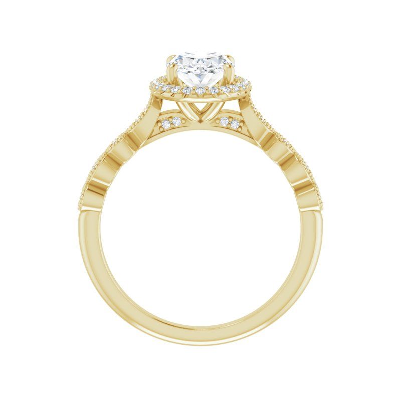 14K Gold Oval Halo Bezel Shank Engagement Ring