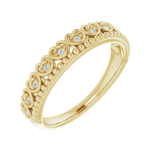 14K Gold Natural Diamond Beaded Heart Ring