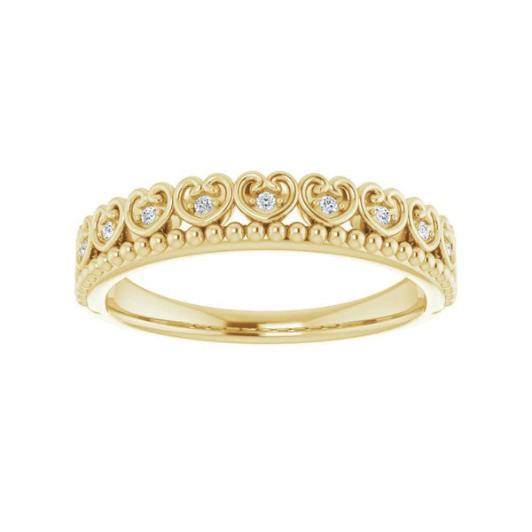 14K Gold Natural Diamond Beaded Heart Ring