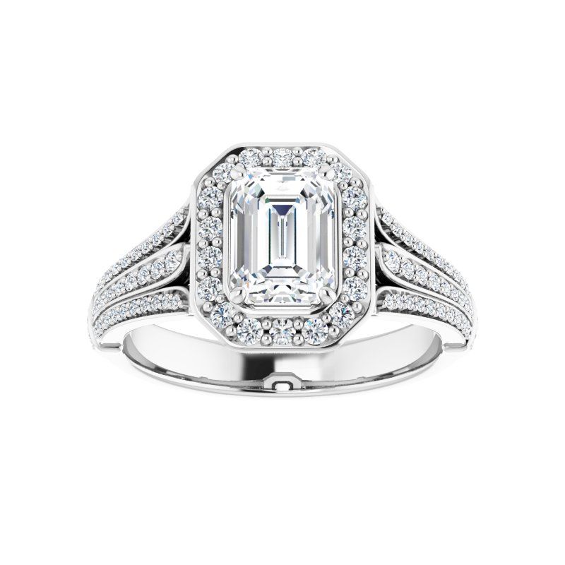 14K Gold Emerald with Leaf Engagement Ring