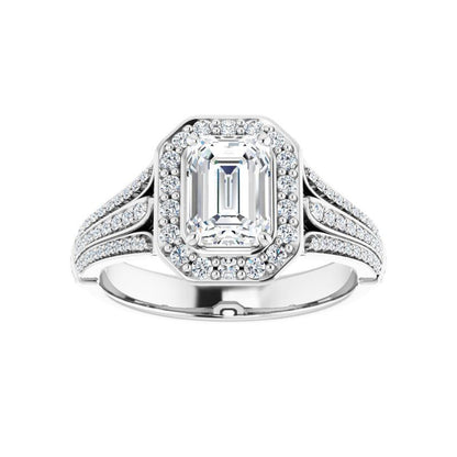 14K Gold Emerald with Leaf Engagement Ring