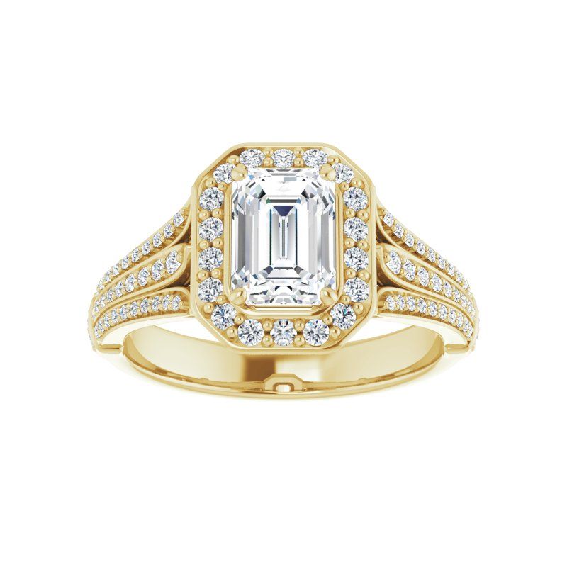14K Gold Emerald with Leaf Engagement Ring