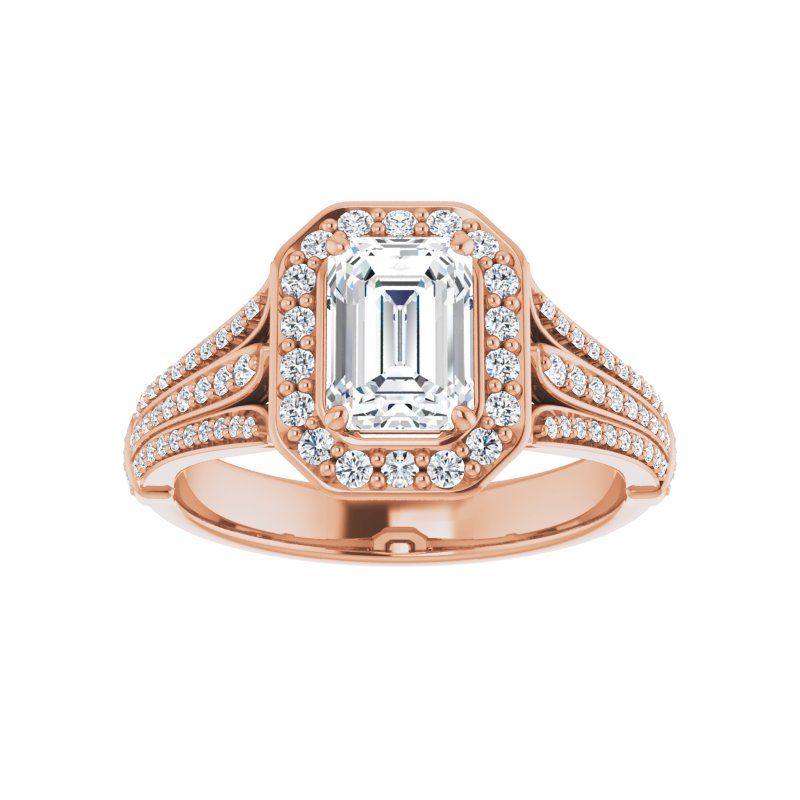 14K Gold Emerald with Leaf Engagement Ring