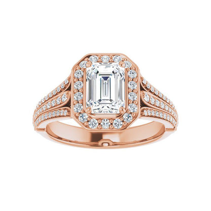 14K Gold Emerald with Leaf Engagement Ring