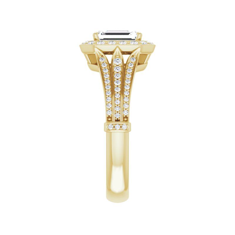14K Gold Emerald with Leaf Engagement Ring