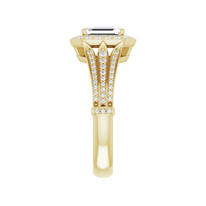 14K Gold Emerald with Leaf Engagement Ring