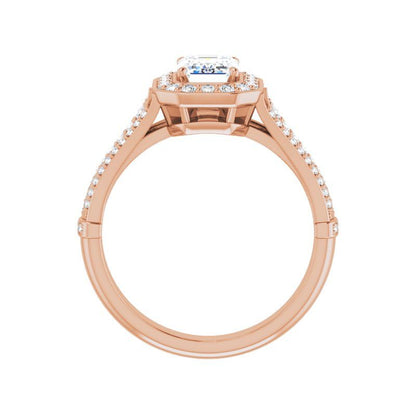14K Gold Emerald with Leaf Engagement Ring