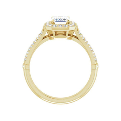 14K Gold Emerald with Leaf Engagement Ring