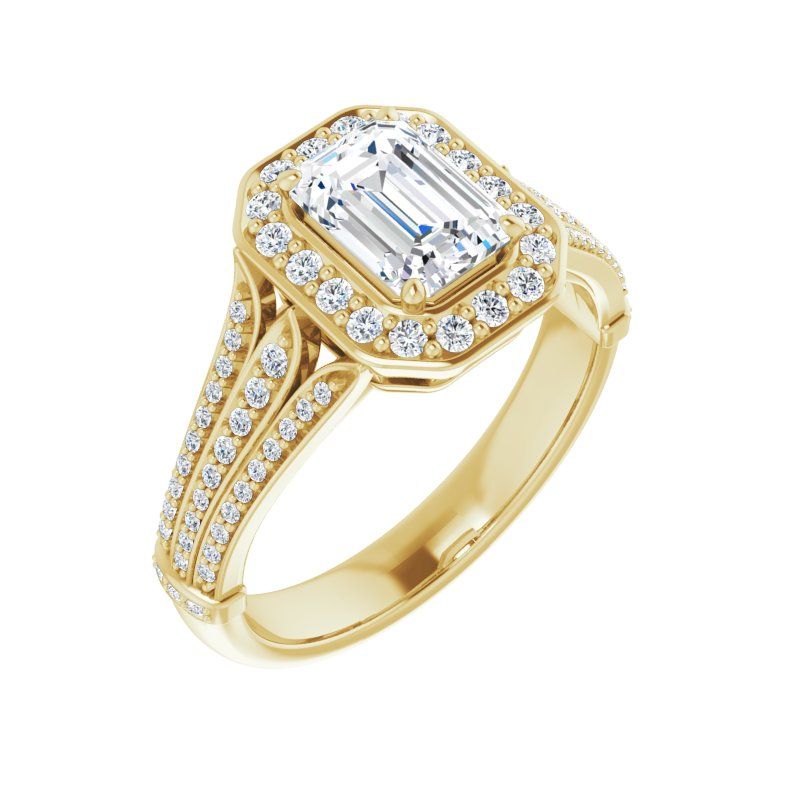 14K Gold Emerald with Leaf Engagement Ring