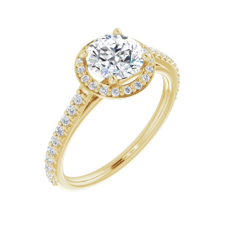 14K Gold Round Halo Italia Engagement Ring