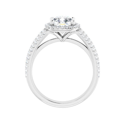 14K Gold Cushion Halo Triple Shank Engagement Ring