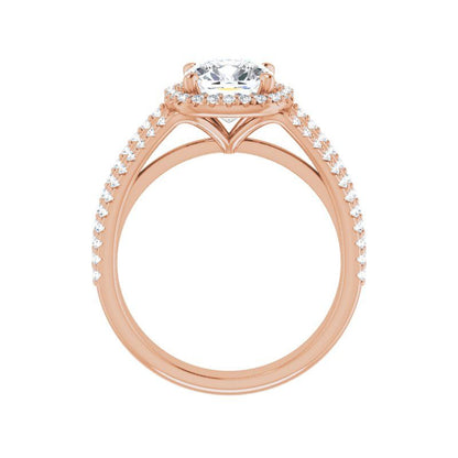 14K Gold Cushion Halo Triple Shank Engagement Ring