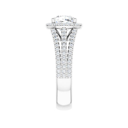14K Gold Cushion Halo Triple Shank Engagement Ring
