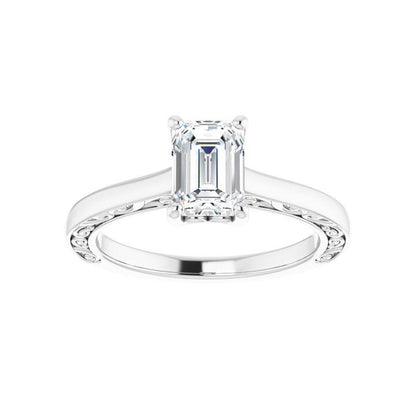 14K Gold Emerald Solitaire Engagement Ring