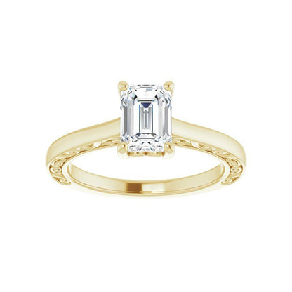 14K Gold Emerald Solitaire Engagement Ring
