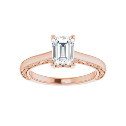 14K Gold Emerald Solitaire Engagement Ring