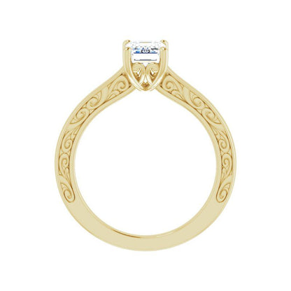 14K Gold Emerald Solitaire Engagement Ring
