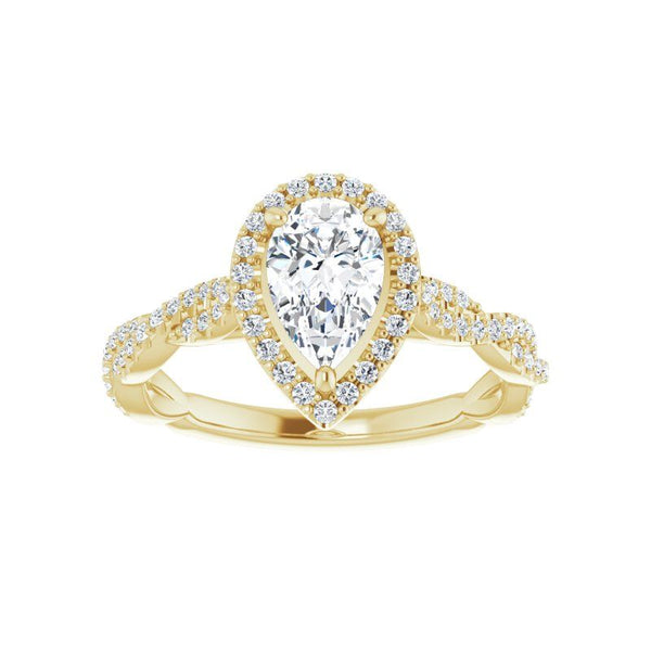 14K Gold Pear Halo Twisted Engagement Ring