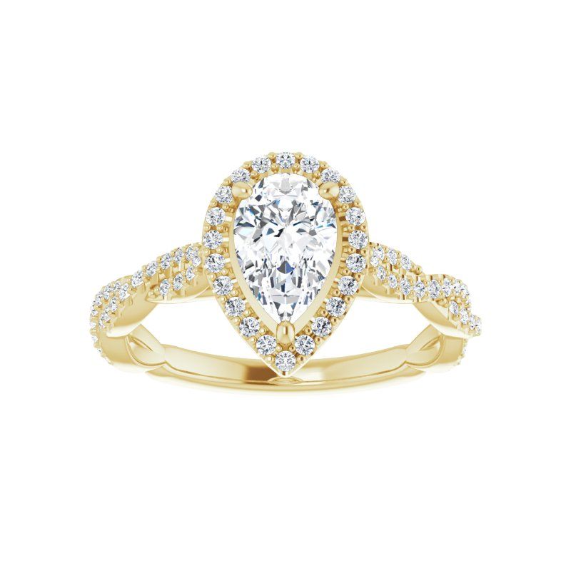 14K Gold Pear Halo Twisted Engagement Ring