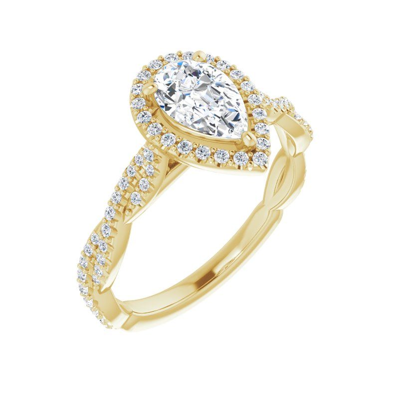 14K Gold Pear Halo Twisted Engagement Ring