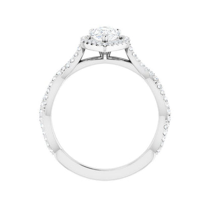14K Gold Pear Halo Twisted Engagement Ring