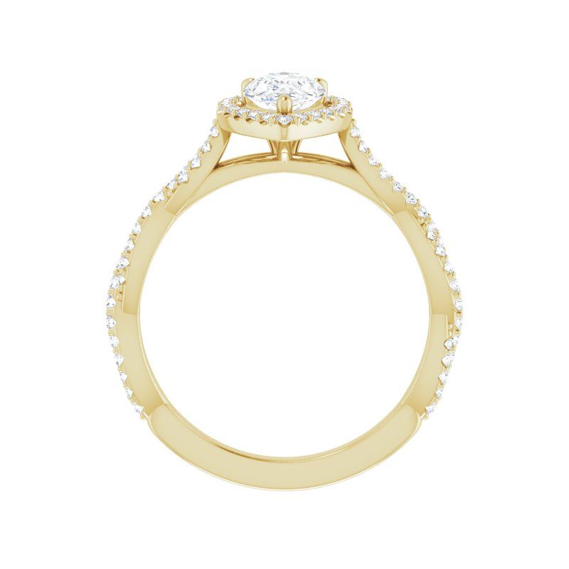 14K Gold Pear Halo Twisted Engagement Ring