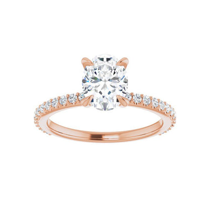 14K Gold Oval Accented Engagement Ring