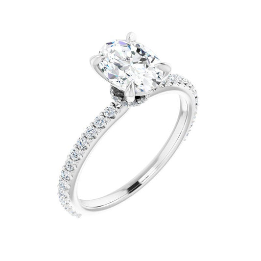 14K Gold Oval Accented Engagement Ring