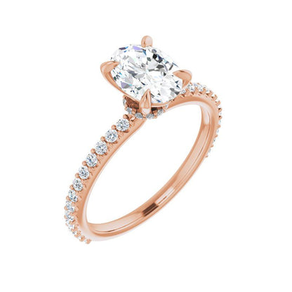 14K Gold Oval Accented Engagement Ring