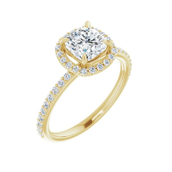 14K Gold Cushion Halo Sun Engagement Ring