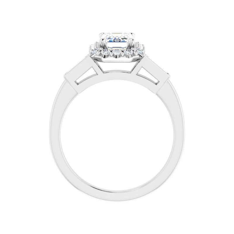 14K Gold Emerald with Halo & Baguette Engagement Ring