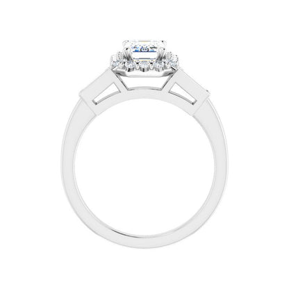 14K Gold Emerald with Halo & Baguette Engagement Ring