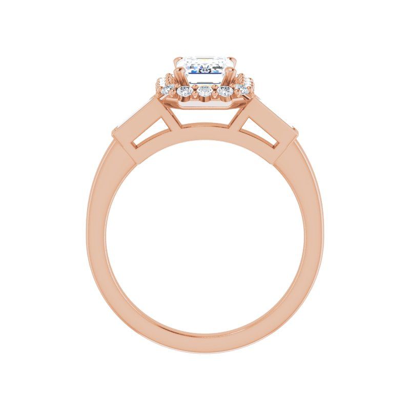 14K Gold Emerald with Halo & Baguette Engagement Ring