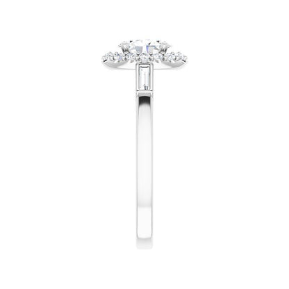 14K Gold Oval Diamond Halo Baguette Engagement Ring