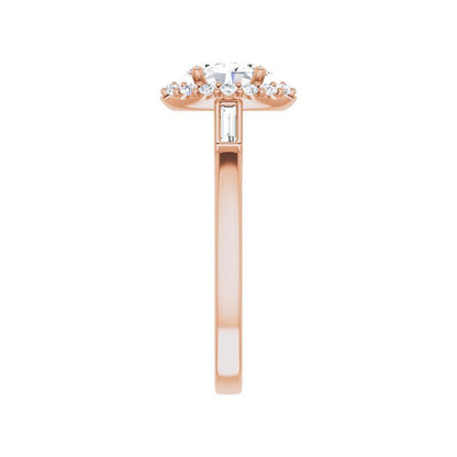 14K Gold Oval Diamond Halo Baguette Engagement Ring