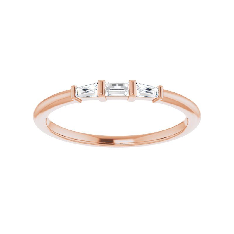 14K Gold Diamond Three-Stone Baguette Stackable Ring