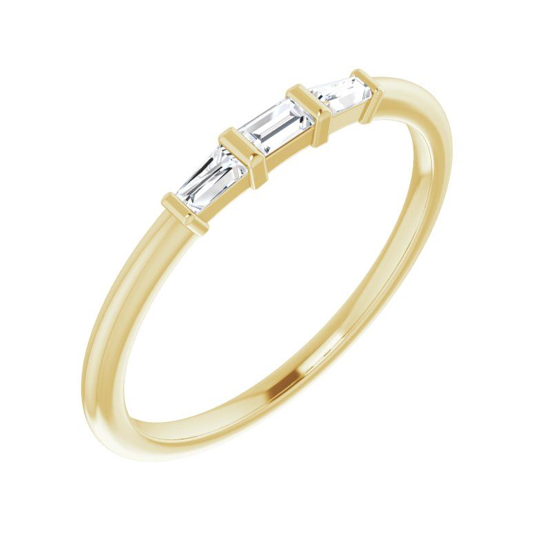 14K Gold Diamond Three-Stone Baguette Stackable Ring