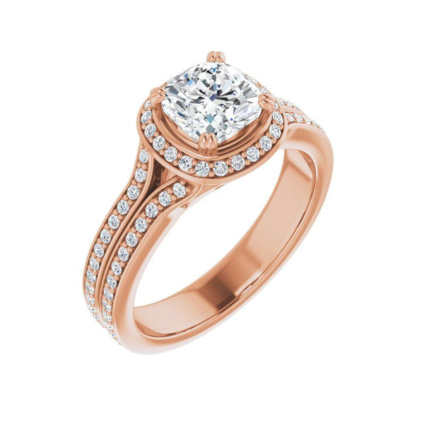 14K Gold Cushion Spilt Halo Diamond Engagement Ring