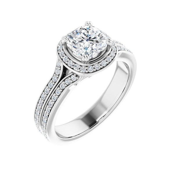 14K Gold Cushion Spilt Halo Diamond Engagement Ring