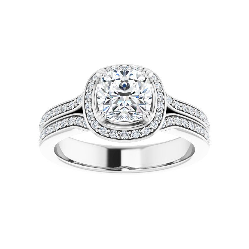 14K Gold Cushion Spilt Halo Diamond Engagement Ring