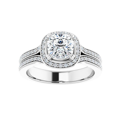 14K Gold Cushion Spilt Halo Diamond Engagement Ring