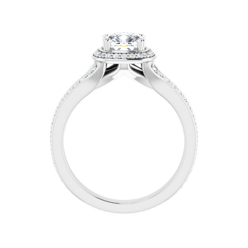 14K Gold Cushion Spilt Halo Diamond Engagement Ring