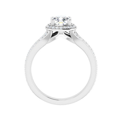 14K Gold Cushion Spilt Halo Diamond Engagement Ring