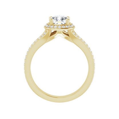 14K Gold Cushion Spilt Halo Diamond Engagement Ring