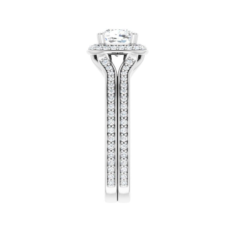 14K Gold Cushion Spilt Halo Diamond Engagement Ring