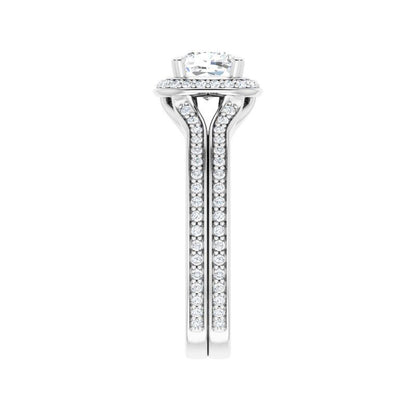 14K Gold Cushion Spilt Halo Diamond Engagement Ring