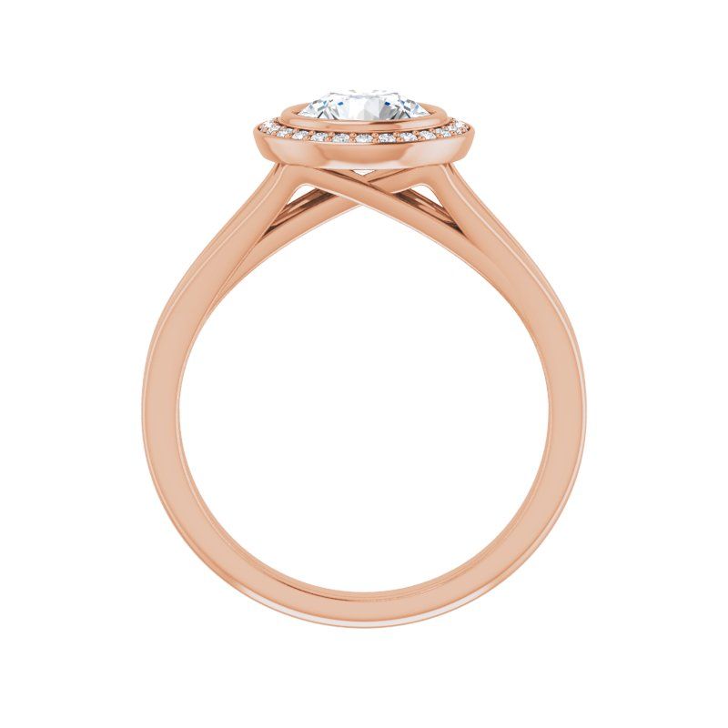14K Gold Round Bezel-Set Halo Engagement Ring