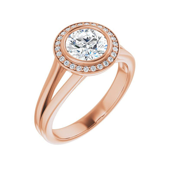 14K Gold Round Bezel-Set Halo Engagement Ring